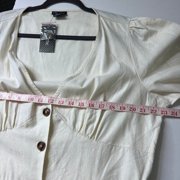 City Chic Sunset Stroll Ivory Button Front Dress Linen Blend Size 16 - Picture 11 of 12